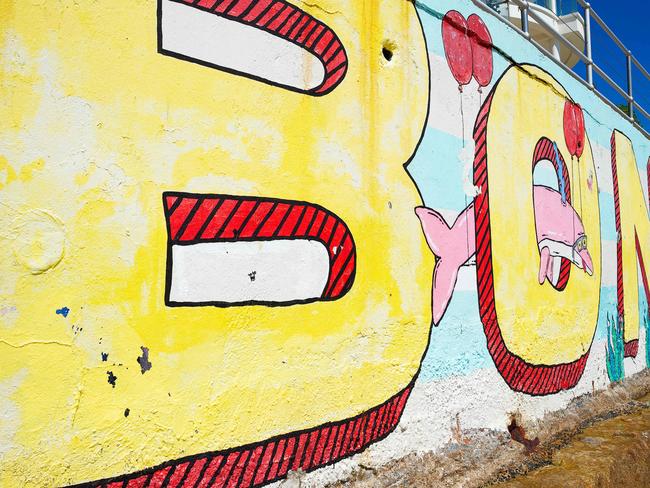 The pool’s famous ‘Bondi’ mural. Picture: AAP Image/Monique Harmer