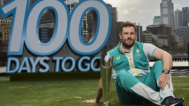 Finch counts down the 100 days to go for the T20 World Cup at the trophy tour launch.