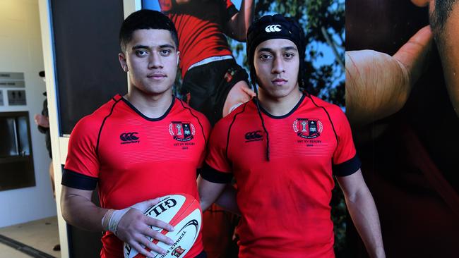 GPS Rugby: Gregory Terrace v Brisbane State High Gregory Terrace 1st XV players and brothers David and Glen Vaihu. Saturday 10th August 2019. (AAP Image - Richard Waugh)