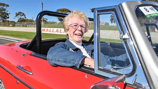 Joy Pearson with her MGB at Mallala Motorsport Park. Picture: Brenton Edwards