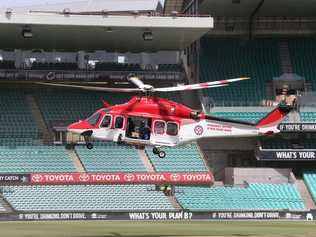A helicopter landed on the SCG but ultimately wasn’t used.