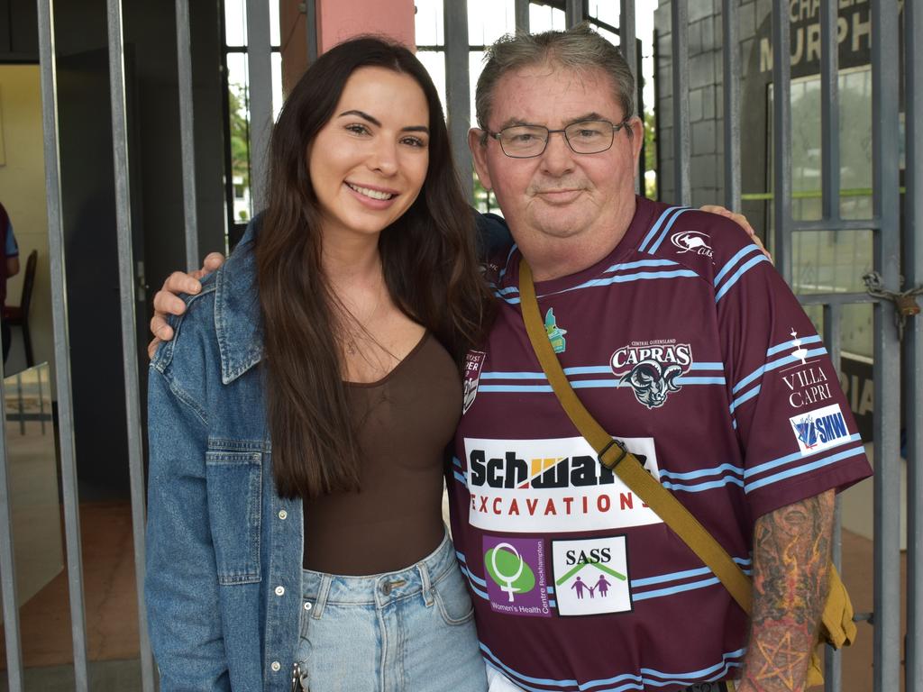 Shannon Mills and Andrew Robertson at the Capras menâ&#128;&#153;s and womenâ&#128;&#153;s season openers at Browne Park, Rockhampton, on March 11, 2023.