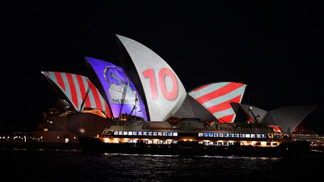 The barrier draw results light up the sails of the Opera House for NSW Racing’s $13 million turf race The Everest. Picture: AAP