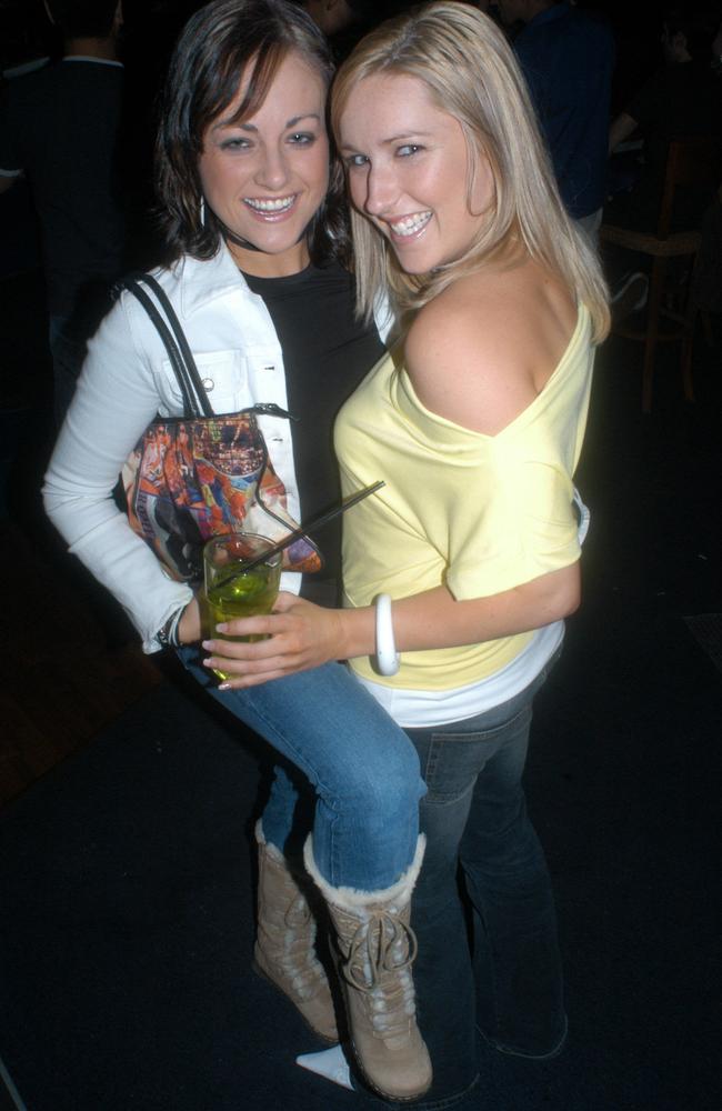 Sarah Haggarty and Bec Campbell enjoy their night a Vibes nightclub in July 2004. Picture: Sharyn Rosewarne.