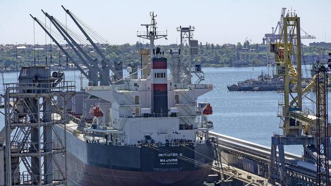 The bulk carrier vessel 'Initiator D' sits during loading in the Illichivsk Grain Terminal CJSC, operated by Glencore PLC, at Illichivsk port in Odessa, Ukraine, in 2017. Picture: Bloomberg News.