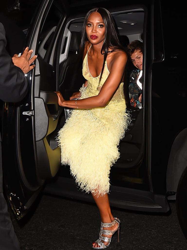 Naomi Campbell and Ansel Elgort are seen outside Club Up and Down in New York City. Picture: Getty