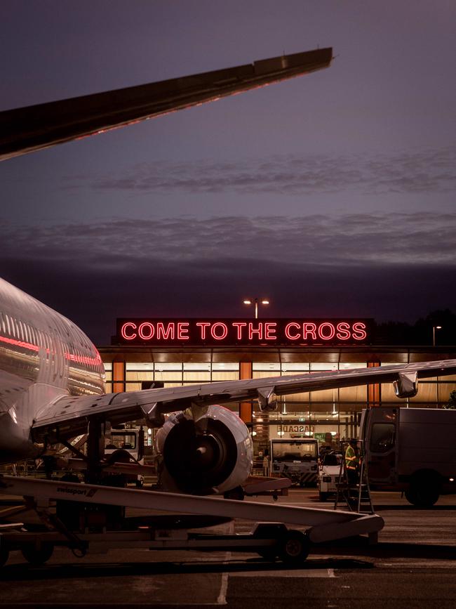 Hobart International Airport signage. Picture: Dark Mofo/Rosie Hastie