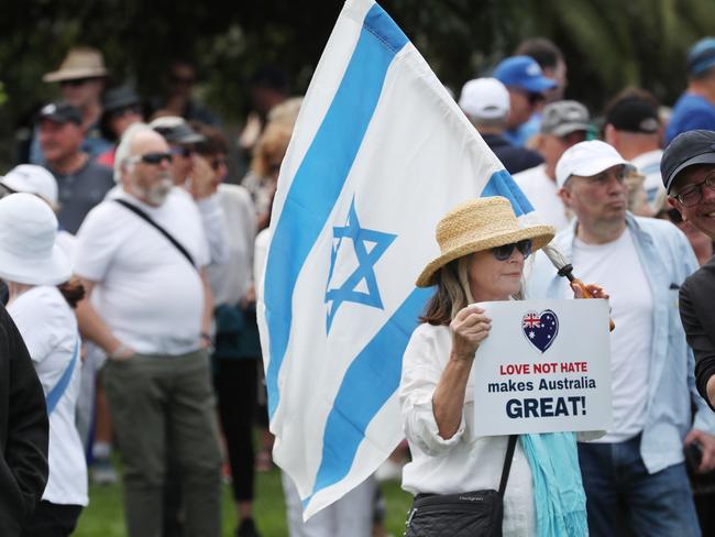 The Jewish community and supporters call for peace and unity following the firebombing attack on the Adass Israel Synagogue. Picture: David Crosling