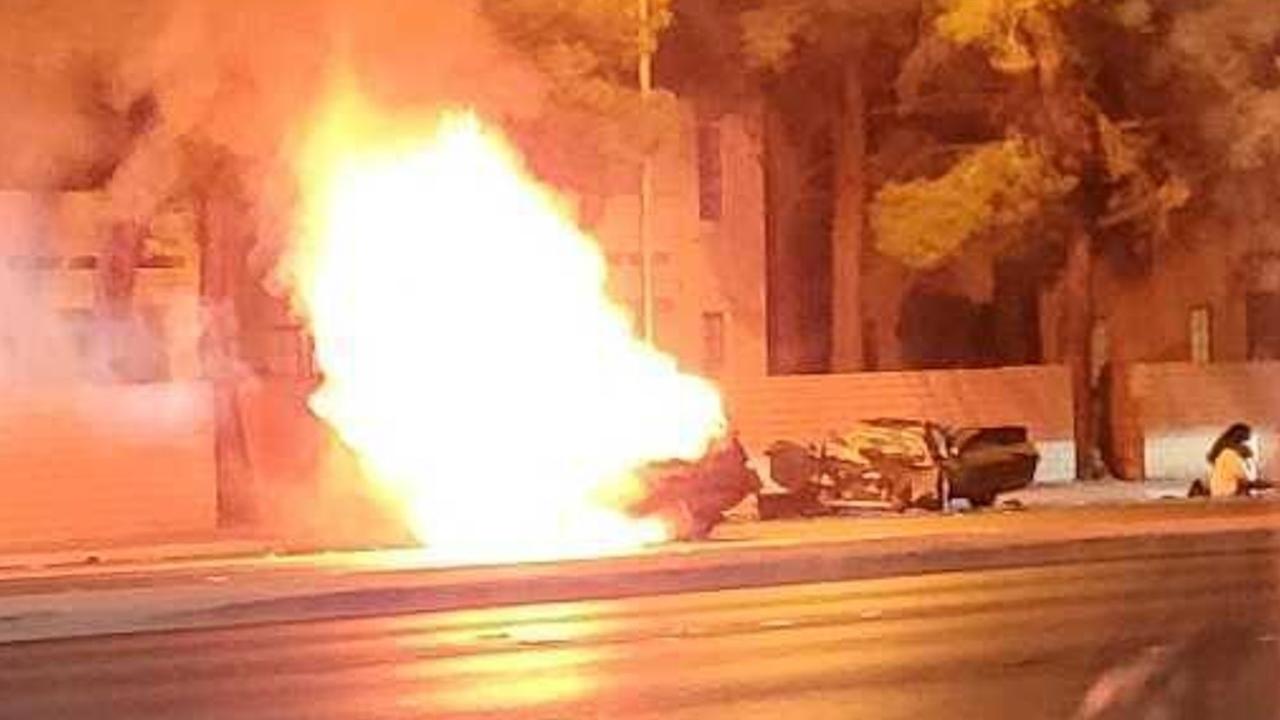The crash resulted in a fiery wreckage. Photo: TMZ/BACKGRID