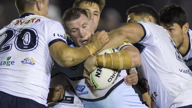 Paul Gallen had a big night for the Sharks. Picture: AAP