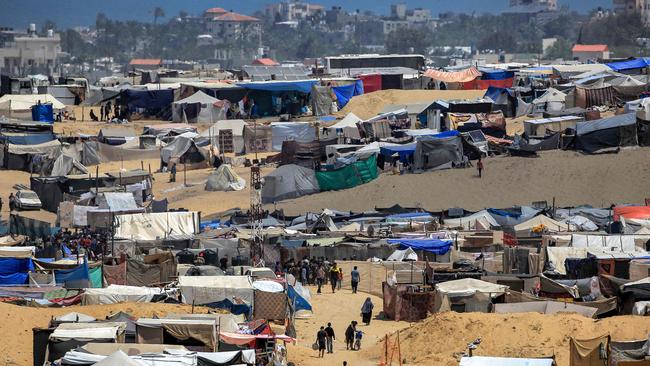 Tents sheltering displaced Palestinians in Rafah in the southern Gaza Strip. Picture: AFP