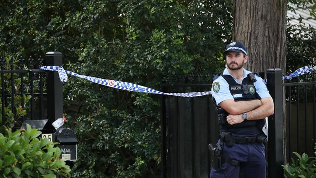 Police guard the scene on leafy Highland Ave in the aftermath of the shooting on November 12, 2020. Picture: NCA NewsWire / David Swift