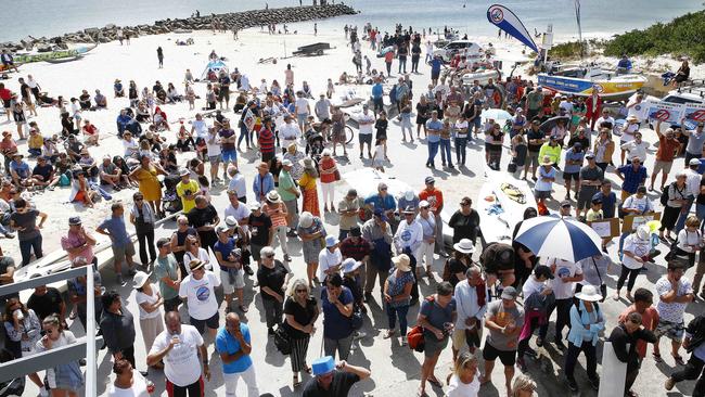 A large crowd gathers on Yarra Bay beach for a protest in November. Picture: John Appleyard