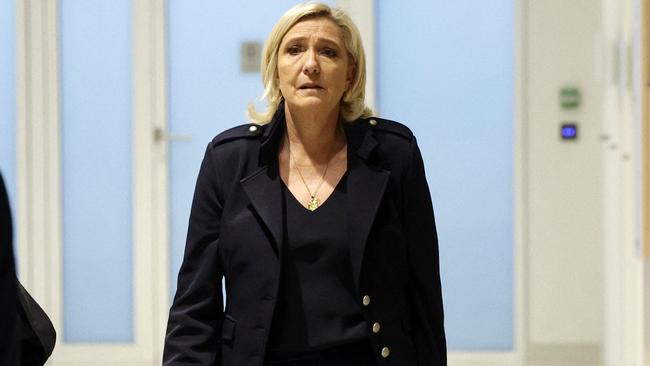Marine Le Pen arrives for the closing arguments hearing in her trial on suspicion of embezzlement of European public funds. Picture: AFP.