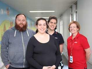 Expectant mother Laura Andrews, and her husband Cameron Andrews, along with (back from left) student midwife Monique Matthews and midwifery lecturer/fully credentialed midwife, Karen McDonald-Smith. Picture: Contributed