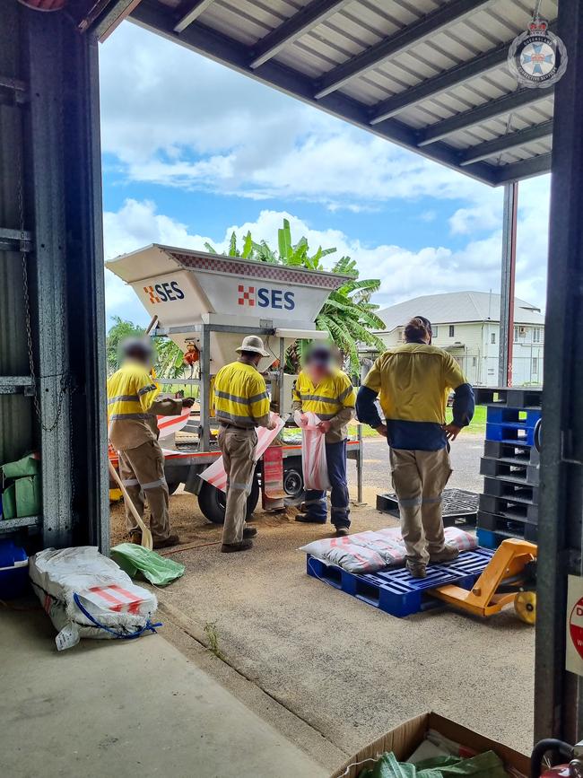 Prisoners filling sandbags in preparation for Cyclone Jasper. Photo: Supplied