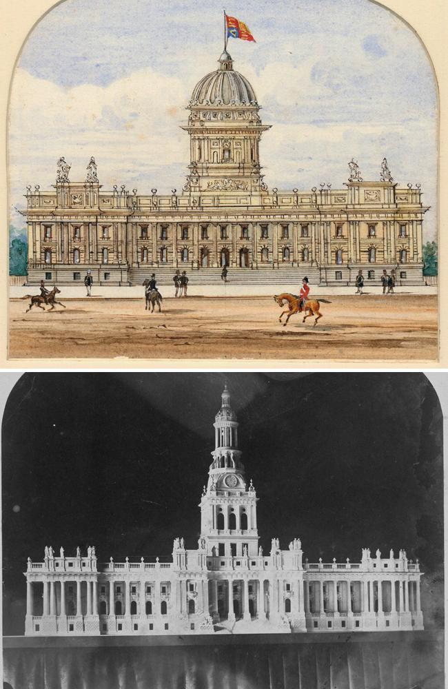 Early plans for the Parliament of Victoria featured a dome and a tower. Pictures: State Library of Victoria