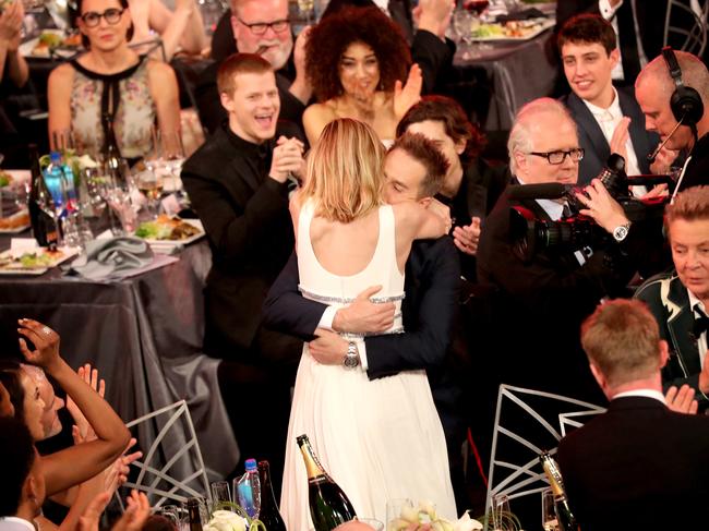 Sam Rockwell accepts the Outstanding Performance by a Male Actor in a Supporting Role award for ‘Three Billboards Outside Ebbing, Missouri’ during the 24th Annual Screen Actors Guild Awards. Picture: Getty
