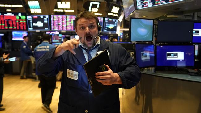 Traders work during the closing bell at the New York Stock Exchange on Monday, US time Picture: AFP