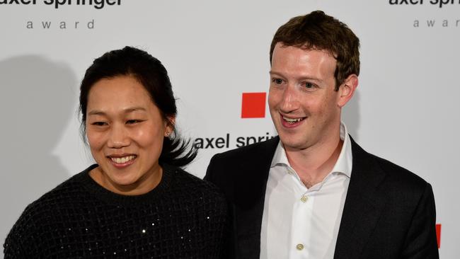 Mark Zuckerberg and his wife, Priscilla Chan. Picture: AFP