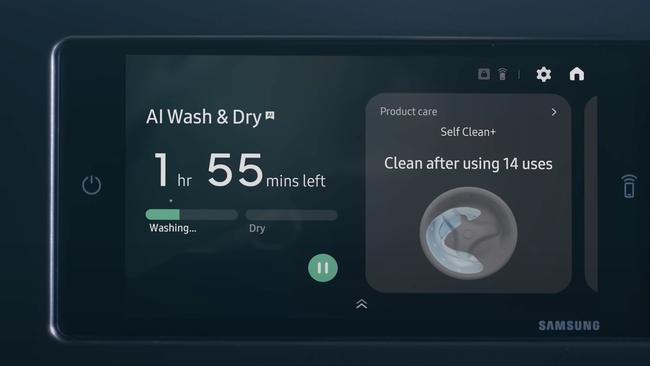 The display will tell you how long the washing and drying has to go. You can also see that on the SmartThings app and be notified when your washing is finished.