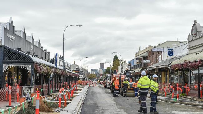 The King William Rd upgrade in progress. Picture: AAP/Roy VanDerVegt