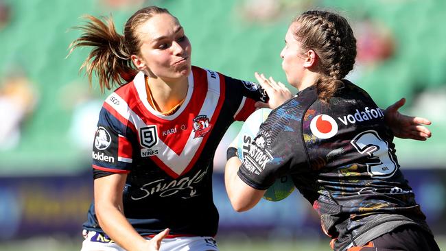 Kirra Dibb of the Roosters during the NRL Nines 2020 tournament. (AAP Image/Richard Wainwright)