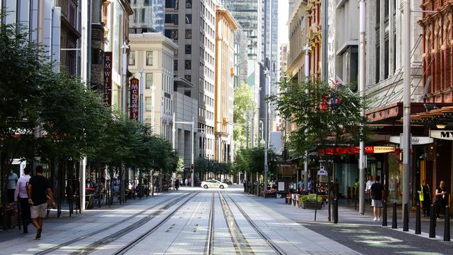 Sydney’s George St in January 2021, noticeably less busy than it was prior to the pandemic outbreak one year earlier. Picture: NCA NewsWire / Gaye Gerard