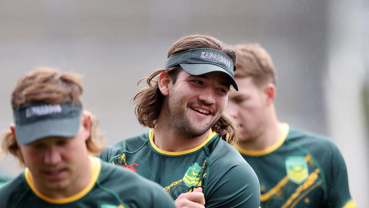 LEEDS, ENGLAND - OCTOBER 14: Patrick Carrigan of Australia looks on during Kangaroos Captain's Run ahead of Rugby League World Cup 2021 at Emerald Headingley Stadium on October 14, 2022 in Leeds, England. (Photo by George Wood/Getty Images)