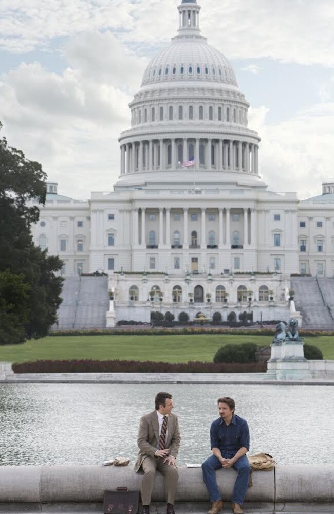 Strong cast ... Michael Sheen, who plays Fred Weil, and Jeremy Renner (Gary Webb) in Washington D.C. in film Kill the Messenger.