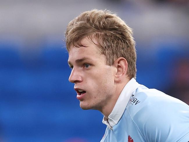 SYDNEY, AUSTRALIA - MARCH 29:  Max Jorgensen of the Waratahs runs with the ball during the round six Super Rugby Pacific match between NSW Waratahs and Melbourne Rebels at Allianz Stadium, on March 29, 2024, in Sydney, Australia. (Photo by Matt King/Getty Images)