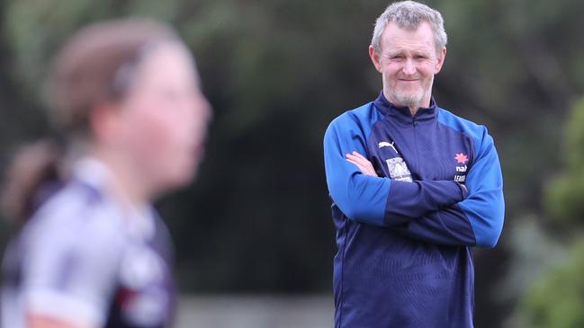 Brendan McCartney watches on at Geelong Falcons Girls training. Picture: Peter Ristevski