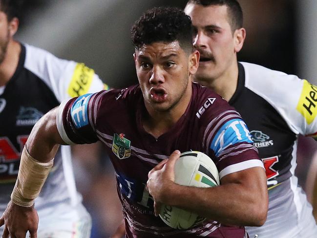 ManlyÕs Brian Kelly slips away during NRL match Manly Sea Eagles v Penrith Panthers at Brookvale oval. Picture. Phil Hillyard