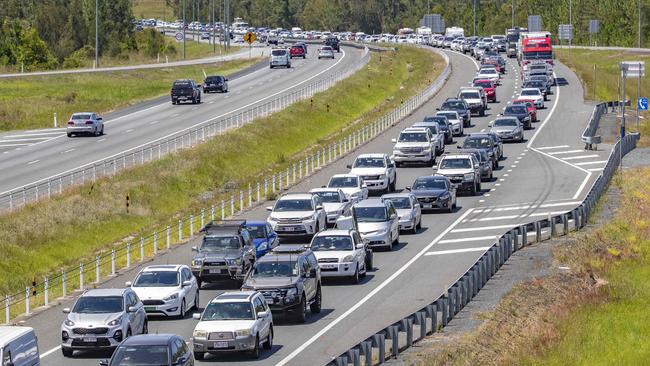 Traffic returning from the Sunshine Coast on the Bruce Highway through Beerwah. Picture: Richard Walker