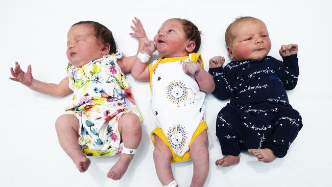 The Power, Porter and Berry babies were born this week at Royal Brisbane and Women’s Hospital. Picture: Lachie Millard