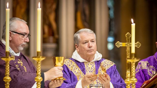 Archbishop Anthony Fisher presides over the funeral of Cardinal George Pell. Picture: Chris Pavlich