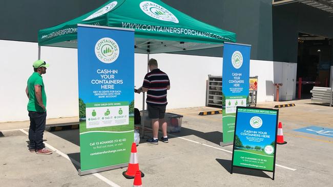 A container exchange at Bunnings in Arundel. The website had listed the spot as a permanent drop-off zone however only a temporary drop-off facility was in place.