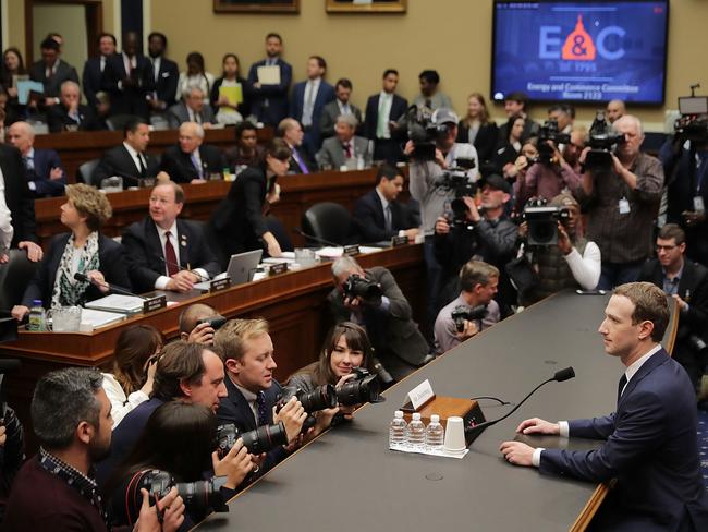 Facebook co-founder, Chairman and CEO Mark Zuckerberg prepares to testify before the House Energy and Commerce Committee in the Rayburn House Office Building on Capitol Hill. Picture: Getty