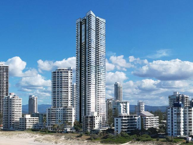 Artist impression of the $500 million, 56-storey luxury Pacific One supertower planned for a Garfield Terrace site in Surfers Paradise by Melbourne-based developer Central Equity.