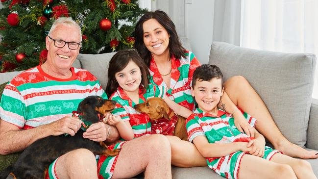 Sophie Cachia just shot the Christmas campaign for her pyjama brand Cachia, which goes on sale next week, with her father Robert Shaw and children Florence and Bobby.Picture: Fi Storey