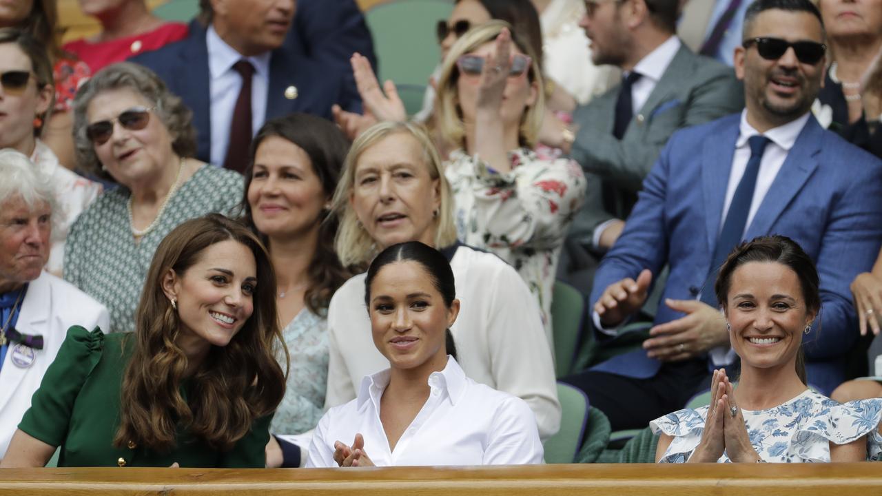 Kate and Meghan were joined by kate’s sister, Pippa. Tennis legend Martina Navratilove sits behind the trio. Picture: AP