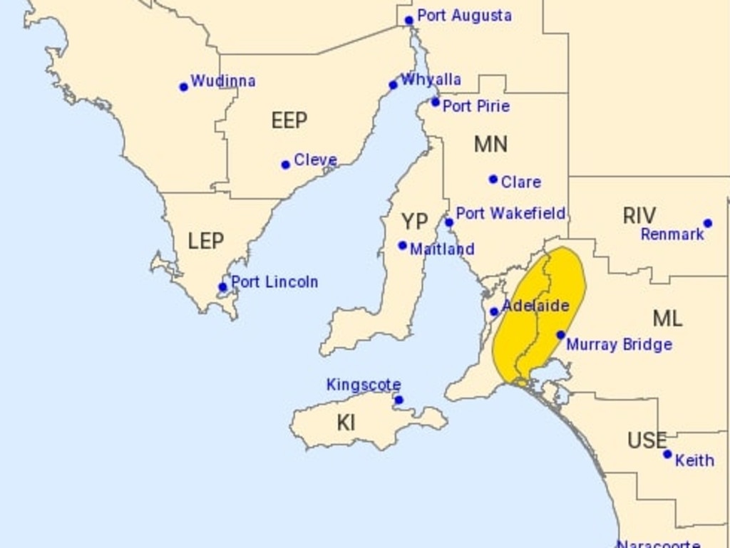 The Bureau of Meteorology has severe weather warnings in place for parts of South Australia, including for strong winds near the capital. Credit: SA SES