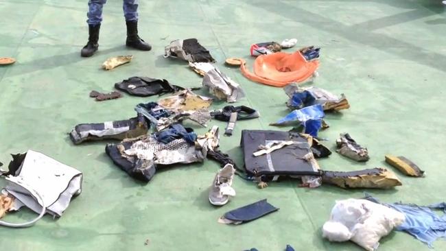 Debris recovered from the Mediterranean Sea from EgyptAir flight MH804. Picture:AFP/Egyptian military Facebook page