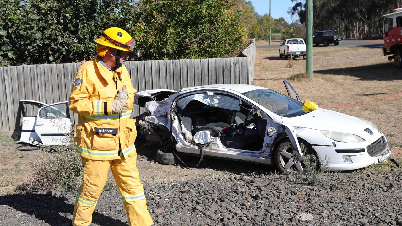 The driver was taken to hospital after colliding with a freight train at Inverleigh. Picture: Mark Wilson