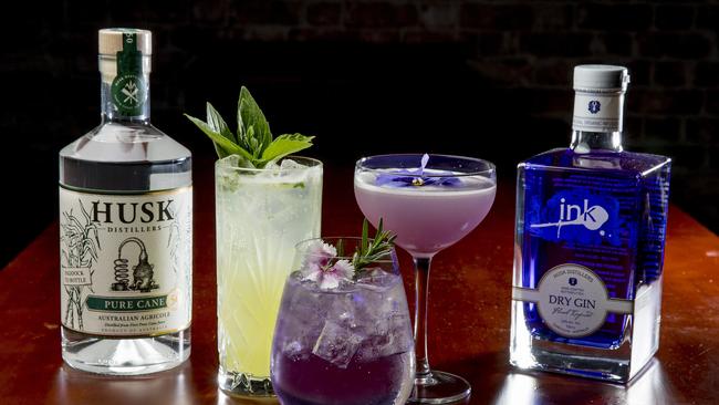 Husk Distillers products. Pure Cane Mojito (back left), Gin and Tonic (centre) and Soutside cocktail (right). Picture: Jerad Williams