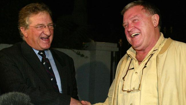 Long-time Carlton powerbroker Bruce Mathieson in 2002 with former Blues president John Elliott.