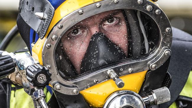 Diving training along the Yarra River near the West Gate Bridge in Melbourne.