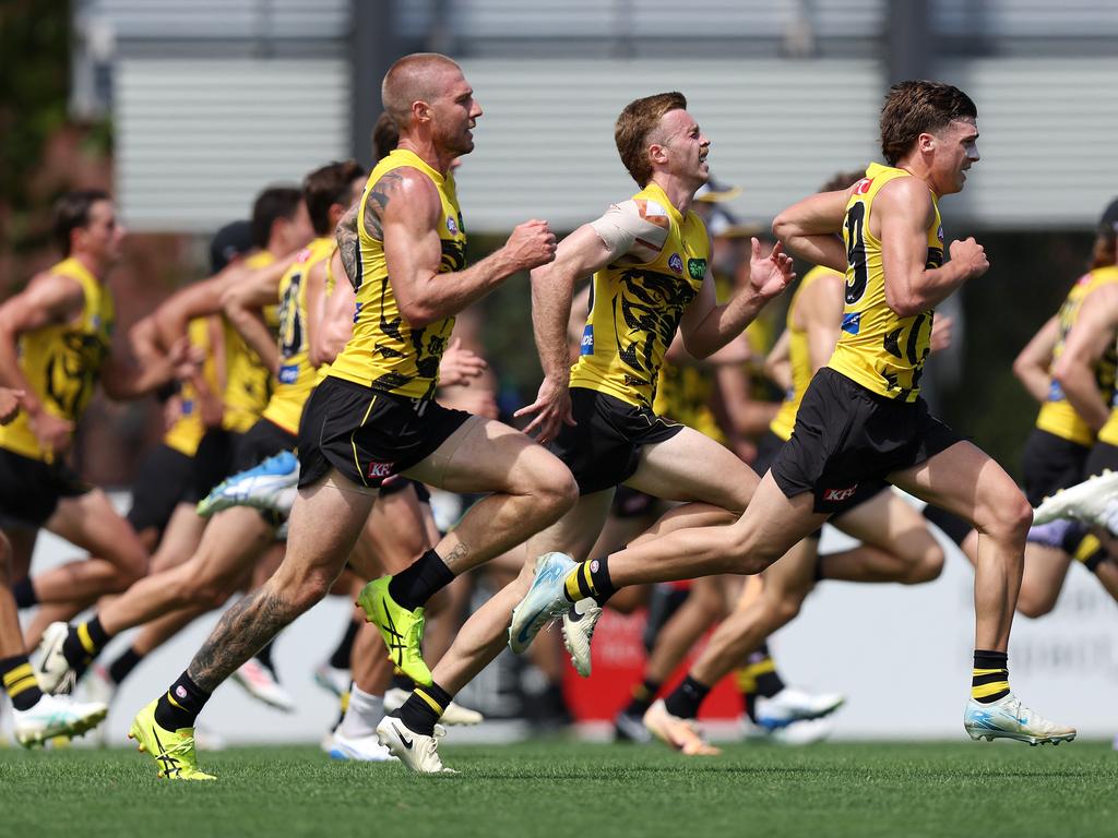 Richmond players take off at pre-season training. Picture: Mark Stewart