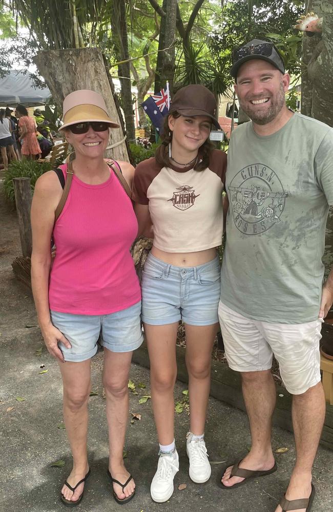 Scott and Isabella Collins with Jodi Good at the Hervey Bay Historical Society's Australia Day event.