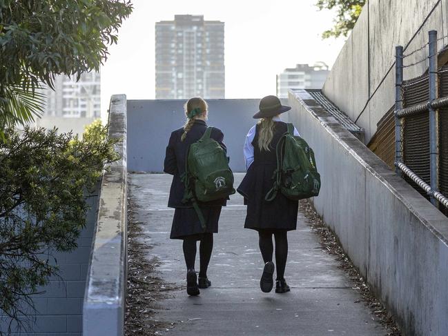 BRISBANE AUSTRALIA - NewsWire Photos AUGUST 12, 2021: Education stock of students from the South Brisbane area leaving school for the day. NCA NewsWire / Sarah Marshall